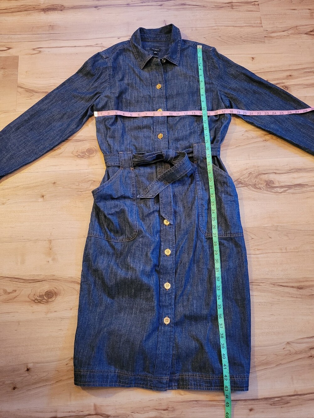 Talbots Blue Denim 100% Cotton Button Up Long Sleeve Shirt Dress Women Sz Large - Picture 6 of 6